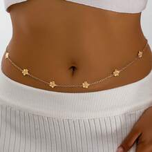 1 Elegant Bohemian-Style Gold Metal Waist Chain, Adorned With Floral Patterns - Adjustable Design, Suitable For Beach Vacations And Everyday Wear, Perfect For Pairing With Bikinis, Beach Outings, And Casual Outfits, A Beach Accessory - 金黃色 - 查看 6