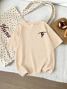 Tween Girl Cute Sunshine Dancer Yoga Slogan Printed Short Sleeve Pullover T-Shirt, New For Spring/Summer - Apricot - View 5