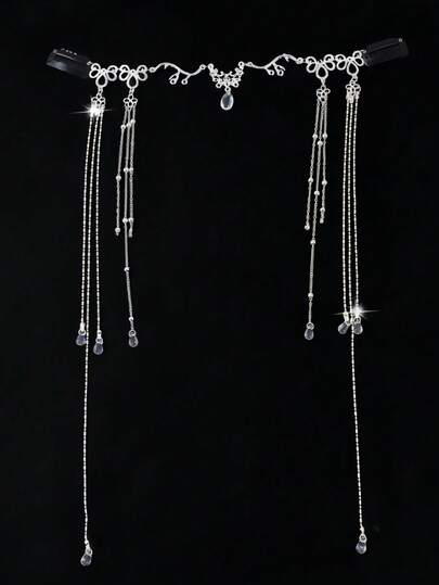 1件异域风情面纱头饰，时尚水滴流苏长发夹发饰，复古波西米亚流苏头链