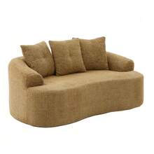 This Contemporary Two-Seater Sofa Set Features Deep, Round Cushions With A Chenille Cloud Pattern, A Compact Design Without Springs, And Includes Three Decorative Cushions. Suitable For Compact Apartments. - 芥末黃 - 查看 10