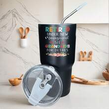 30oz Stainless Steel Tumbler Black White Options,  Retired Under New Management See Grandkids For Details Graphic Cups, Insulated Travel Coffee Mug With Lid And Straw , Double Wall Vacuum Reusable Travel Cups,  Funny Birthday Party Gift For Men - 黑色 - 查看 1