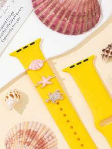 2026 Cinturino unisex di lusso per Apple Watch, decorato con tartaruga marina, stelle marine e conchiglie, con charms in metallo intarsiati di cristalli scintillanti, accessori in silicone per smartwatch, gioielli decorativi con animali carini, disponibile in 2 colori: oro rosa/argento - Come mostrato nella foto - Visualizzare 6