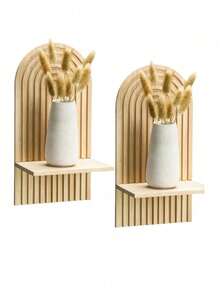 1件波西米亚风藤编壁挂式置物架 - 木质壁挂式植物架，适用于小型盆栽，可用作悬挂式展示架，复古简约家居装饰，适用于客厅、卧室、餐厅、浴室、办公室等空间，打造精美的艺术墙面装饰。 - 彩色 - 查看 9