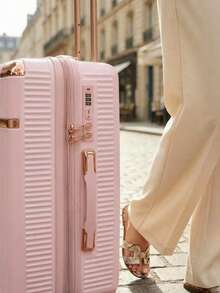 Carry-On Suitcase For Domestic And International Travel, 4 Double Wheels, 360° Rotating Lock, Built-In Padlock - 淺粉色 - 查看 4