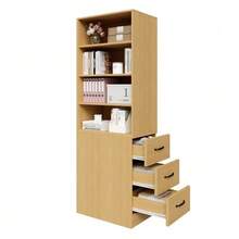 180 Cm High, Extra Narrow Bookcase With Side Drawers - Adjustable Shelves, Interchangeable Left And Right, Suitable For Small Spaces - Sideboard, Living Room Cabinet, Bookcase - Khaki - View 10