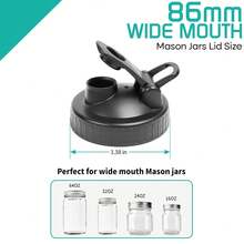 2个宽口梅森罐防漏盖，可重复使用塑料盖，带翻盖嘴，适用于饮料、沙拉酱、调味汁 - 查看 2