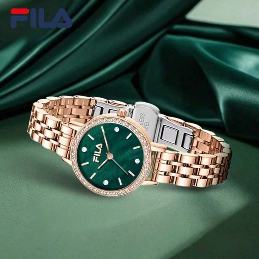 Đồng hồ nữ FILA Luxury Small Round Dial Quartz dây thép mạ vàng hồng, chống nước 30M, kiểu dáng retro. - Một cỡ - Xem 1