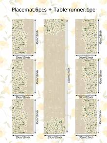 1/4/5/6/7件套春日清新自然风桌旗，雏菊图案，油画风格，清新色调，呈现自然波西米亚风情，适合春夏聚会，适合室内外餐桌装饰，家居装饰套装，客厅装饰套装，卧室装饰套装，餐厅装饰套装，亚麻质感，多种尺寸可选，餐厅装饰，餐桌装饰，桌布，壁炉巾，壁炉装饰布，餐垫，隔热垫，家居装饰 - 彩色 - 查看 17