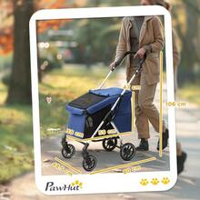 Lightweight Aluminum Dog Stroller, Foldable Dog Buggy For Dogs And Cats Up To 10 Kg, Cat Buggy With Cushion, Mesh Windows, Doors, Storage Basket, Dark Blue - Blue - View 2