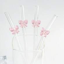 卡通粉色蝴蝶软玻璃吸管，适用于冰沙、牛奶、茶、果汁、零食、派对饮品、鸡尾酒和餐厅奶昔。 - 查看 2