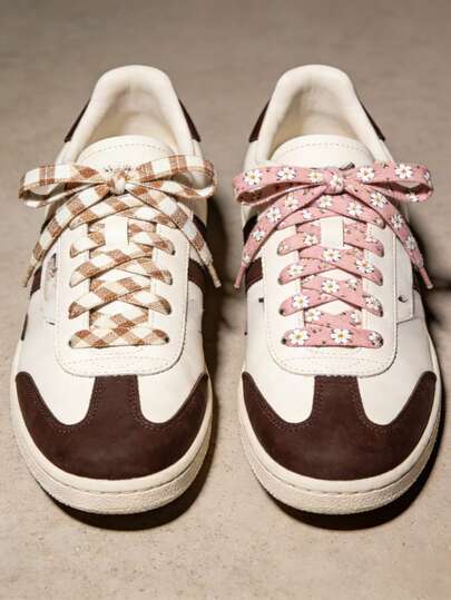 1 Pair/2pcs Geometric Diamond Pattern Polyester Shoelaces, Basic Sports & Casual Style