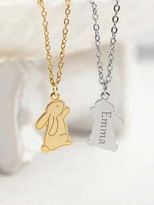 1pc Personalized Minimalist Rabbit Pendant With Custom Name, Cute Easter Gift, Reversible Wear, Fashionable, Minimalist, Casual, Retro, Y2K Style, Customizable, Unique, Ideal Gift For Boyfriend, Girlfriend, Mom, Family, Friends, Daughter, Son, Grandparents - Multicolor - View 4