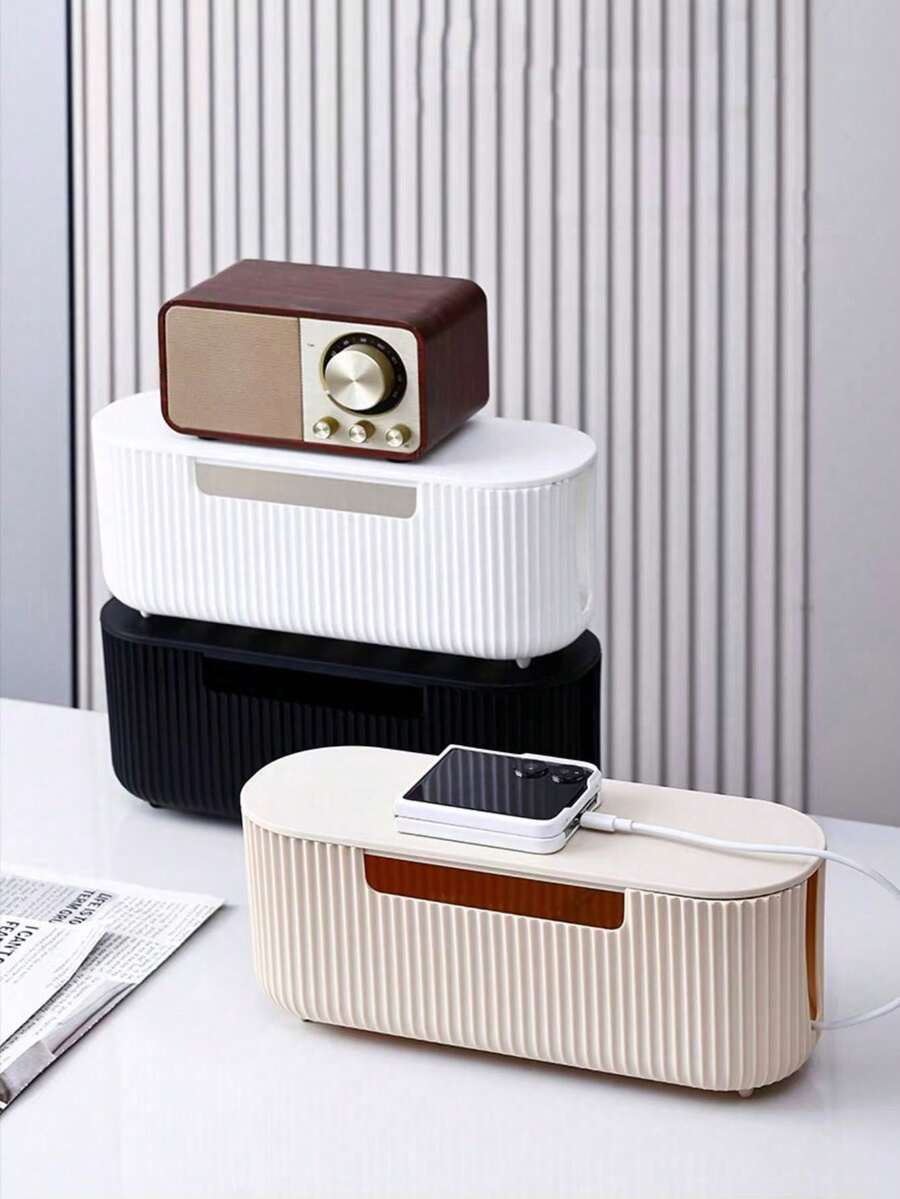 Cable Management Box, Power Outlet Organizer, Desktop Cable Organizer, Charging Cable Storage Box, Multi-Function Plastic Desktop Storage Box - Multicolor - View 1