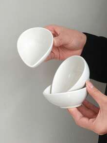 1pc/2pcs/4pcs/5pcs Simple White Teardrop Ceramic Dish, Ice Cream Dessert Bowl, Home Salad Pudding Bowl, Baby Food Ceramic Bowl, Creative Niche Snack Bowl - White - View 6