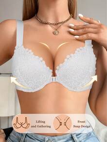 Bra Wanita Putih dengan Penutup Depan Renda yang Nyaman & Mengangkat - Putih - View 6