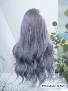 alicegarden Peruca sintética ondulada de 28 polegadas de comprimento, estilo natural, cinza-azul. Com franja, esta peruca é muito adequada para uso diário, proporcionando uma aparência natural e realista, imitando o cabelo feminino. (Acessórios não incluídos) - Cinza Azul - Ver 3