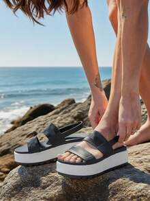 New Platform Water Sandals For Women Comfortable Chunky Wedge Open Toe Shoes Summer Walking Beach Vacation Waterproof Sandals - Black and White - View 7