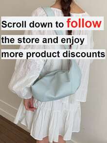 1pc Solid Color PU Crescent Shoulder Bag, Large Capacity, Fashionable For Adult Women, Suitable For Outings And Shopping - Blue - View 2