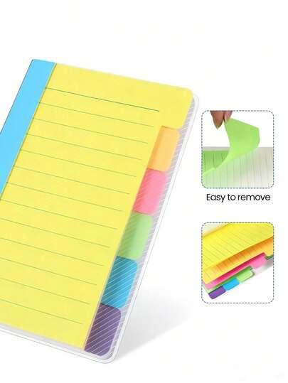 64张带彩色标签的粘性分隔页笔记本，自粘信息便签和索引标签，适用于学生和办公用品
