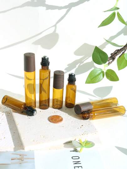 8/56pcs 5/10ml Amber Glass Roll-On Bottles - 16mm Bottom Diameter Slim Design - Amber Color Prevents Light Exposure To Avoid Liquid Evaporation And Reaction - Refillable - Portable Travel Size Sample Bottles - Suitable For Perfume, Essential Oils, Aromatherapy, Massage - Great Gift For Family And Friends