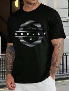 Hurley Men's T-Shirt, Short Sleeve, Washed, Black, With Graphic Logo, Casual Surf And Skate Style, Comfortable, Cotton Blend, Fashion, Summer Top. Loose, Casual And Versatile Top T-Shirt. - màu đen - Xem 1