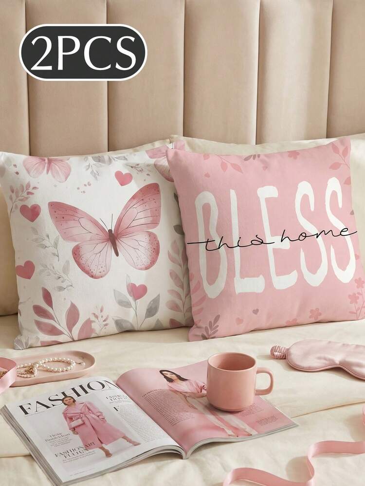 2 件装简约日常印花抱枕套，单面印花，透气抗起球，柔软亲肤，尺寸 45*45cm/50*50cm/40*40cm，装饰抱枕礼品，派对装饰，沙发装饰，房间装饰，可机洗，通过 OEKO-TEX 认证 - 彩色 - 查看 12