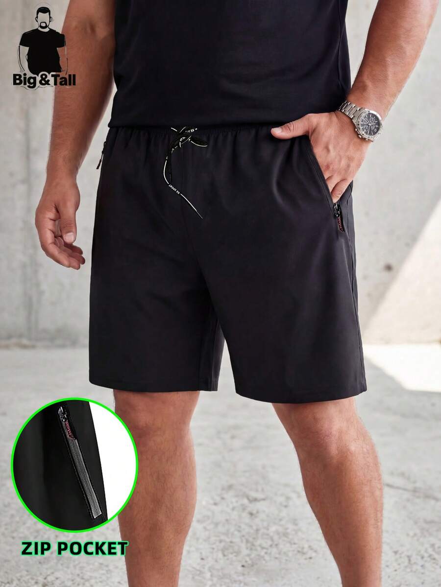 Pantalones cortos para hombre de talla grande, pantalones de pierna recta elástica de 5 pulgadas para verano, unicolor, bolsillos con cremallera, cordón, ligeros, para deportes, correr y fitness