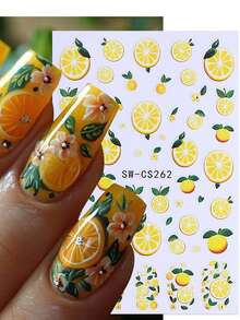 3pcs Summer & Spring Fruit Strawberry, Blueberry, Lemon 3D Nail Art Stickers, Suitable For Women & Girls DIY Nail Decoration - Multicolor - View 5