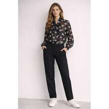 Lips Print Tie Neck Sheer Blouse - Black - Multicolor - View 2