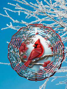 10-Inch Metal Crimson Redbird Wind Chime - Rotating Wind Chime Decor With Redbird And Leaf Pattern, Suitable For Yard, Patio And Lawn Decoration, Christmas And Thanksgiving Decor, All-Season Christmas Decoration - 1PC - View 5