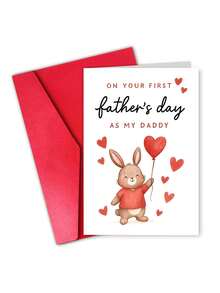 1pc New Dad's First Father's Day Card - Cute Rabbit & Heart Balloon Design, Keepsake Gift For Husband, Partner & New Father, "On Your First Father's Day As My Daddy" Message, Celebrate New Fatherhood, Blank Inner Page & Envelope Included - View 9