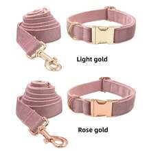 2pcs/Set, Soft Velvet Zinc Alloy Buckle Collar + Leash Set, Suitable For Large, Medium And Small Pets, Pet Outdoor Supplies, Outdoor Dog Leash, Soft & Comfortable, Durable Zinc Alloy Buckle, Plated Gold, More Sturdy Than Plastic, Metal Buckle Easy To Tighten And Quick Release, Holiday Birthday Gift (Due To Fabric Batch Difference, Slight Color Difference, Random Delivery) - Dusty Pink - View 1