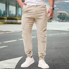 Shendy Vendy Pantalones Jogger Con Puños Y Cintura Elástica Con Cordón Y Bolsillos Inclinados Sueltos Para Hombre - Blanco - Ver 5