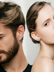 2 Pieces Minimalist Anti-Rust Titanium Steel Earlobe Piercing Barbell Unisex Stud Earrings Waterproof Hypoallergenic Cartilage Screw Stud Women Daily Wear Jewelry - Multicolor - View 5