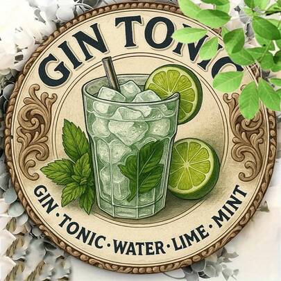 1 件复古杜松子酒酿酒厂木质壁挂 - 8 英寸圆形乡村风格装饰，饰有柑橘和薄荷图案 - 理想的节日礼物，适用于家居、咖啡馆、车库、农舍 - 圣诞节、感恩节、万圣节、酒吧装饰、家居墙面艺术 | 复古墙饰 | 耐用墙面艺术装饰，预钻孔如图所示