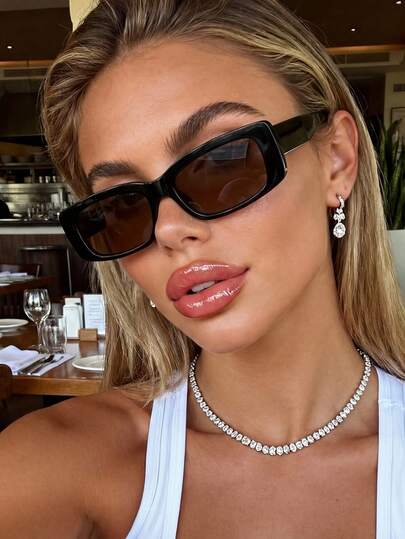 1 Pair Brown Rectangular Minimalist Sunglasses, Suitable For Outings, Travel, Summer Accessories, Sports Style, Driving, Festivals, Beach, Electronic Music Festivals, Vacations, Family Outings, Elegant Attire, Street Style Accessories, Vacation Atmosphere, Sports, Parties, Outdoor Activities, Street Style, Fishing, Holidays, Vacations