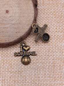 10pcs 20x19mm I Love Softball Charms Pendant For DIY Jewelry Making Necklace Keychain Phone Chain Bracelet Making Accessories Handmade Craft Making Findings - I Love Softball - View 6