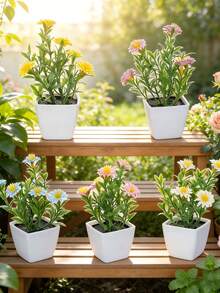1 cây (cao 3-4 inch) / 6 cây/bộ Cây mọng nước mini nhân tạo, thích hợp trang trí nhà cửa, phòng khách, bàn, bệ cửa sổ, bàn làm việc, quà tặng Ngày của Mẹ, trang trí tiệc cưới. - trắng xanh - Xem 10
