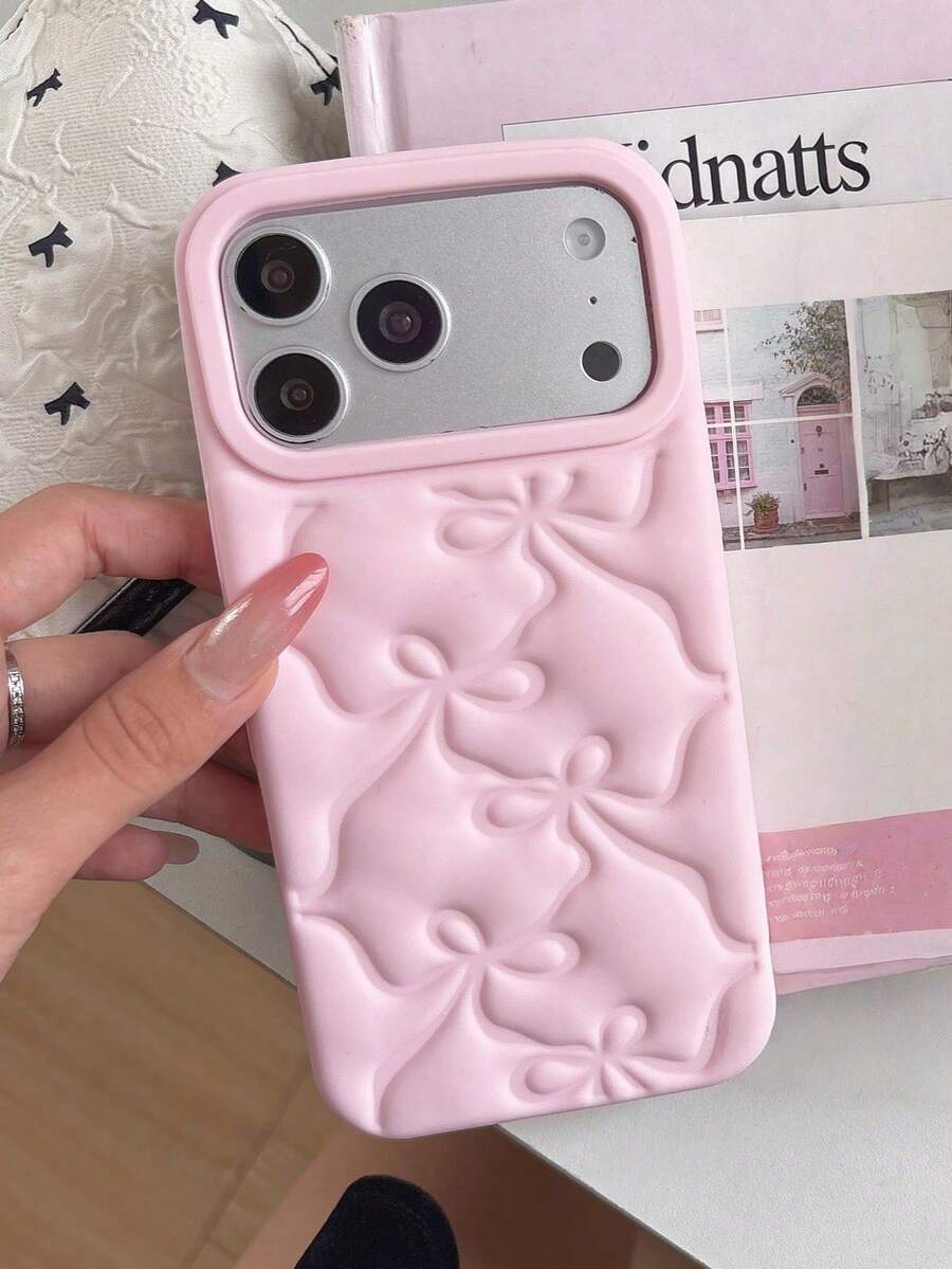 1个可爱3D粉色蝴蝶结手机壳，适用于 17/16/15/14/13/12 Pro Max/16 Pro/16 Pro Max/17 Pro/17 Pro Max，柔软硅胶材质 - 淺粉色 - 查看 1
