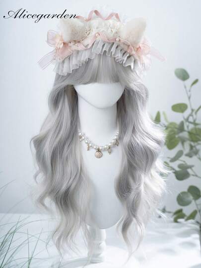 alicegarden 30-Inch Long Synthetic Wig Featuring A Natural Wavy Style In A Stunning Grey. Designed With Bangs , It Is Crafted From Heat-Resistant Fiber To Ensure Durability. This False Hairpiece Is Perfect For Daily Use, Offering A Natural And Realistic Appearance That Mimics Real Human Hair (Excluding Accessories)