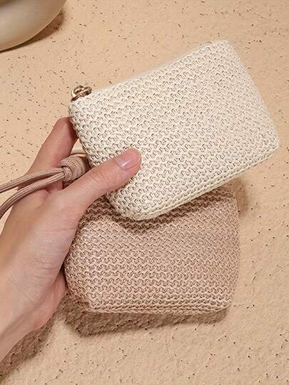 1pc Minimalist Cotton Rope Zipper Pouch, High-Quality Handmade Small Wallet, Compact Lightweight Premium Portable Bag, Suitable For Daily Accessories Organization, Photography Props, Wedding Gifts, Bridesmaid Gifts, Birthday Gifts