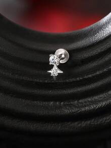 1颗莫桑石925纯银星形耳钉，简约精致爪镶，低过敏性，耳骨耳屏穿孔饰品，女士日常佩戴婚礼季节礼物 - 銀色 - 查看 3