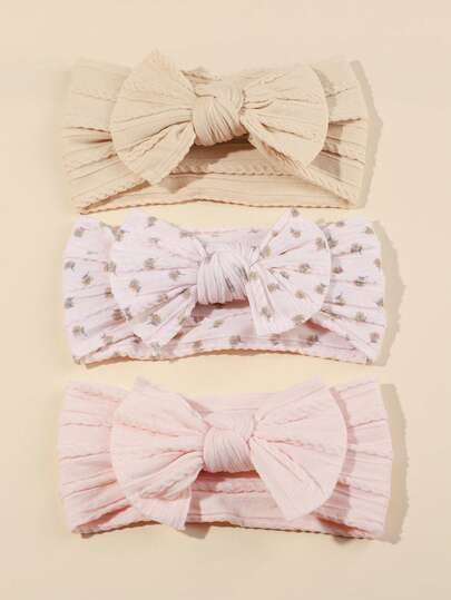 3条/套 多色印花蝴蝶结发带，适合婴幼儿，超柔软尼龙弹力发圈，时尚婴儿囟门保护，透气四季皆宜，绝佳礼物和拍照道具