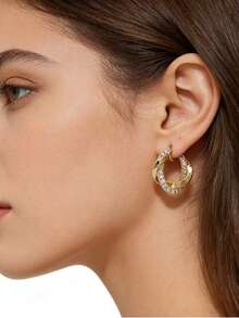 1件欧美风不对称水钻锆石合金耳环，简约设计，适合女性日常佩戴 - 金色 - 查看 6