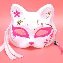 日本动漫狐狸面具角色扮演派对面具，手绘卡通半脸猫面具，化装舞会节日道具 - 查看 7