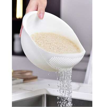 1pc Multi-Function Plastic Rice Washing Bowl, Can Be Used As Rice Washing Bowl, Vegetable Basket, Fruit & Vegetable Drainer - Suitable For Healthy Meal Prep And Efficient Kitchen Use, Practical Kitchen Tool