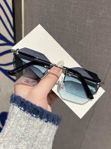 1副男士时尚眼镜，新款高品质金属无框个性化百搭商务通勤户外驾驶时尚眼镜 - 彩色 - 查看 2