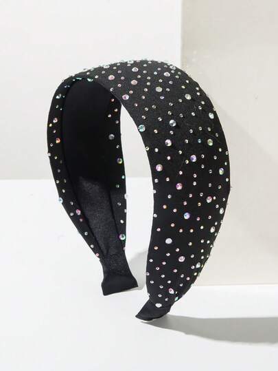 1pc Solid Color Mesh Wide-Banded Headband, Korean Style Minimalist Fashion Rhinestone Rivet Decor Elegant Headpiece, Versatile Daily Wear Hair Accessory Hairband Diadema Hair Hoop