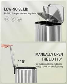 HEXCELEN Kitchen Bin, 30L Rubbish Bins For Kitchen, Kitchen Pedal Bin With Soft Close Lid, Removable Inner Bucket, Stainless Steel Trash Bins With Vertical Stripe Design - Silver - View 4