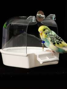 Large Parrot Bath Tub With Splash Guard Design, Frosted Shower Enclosure, Easy To Clean And Lightweight With Handle, Suitable For Small To Medium Birds Like Canaries, Lovebirds, Cockatiel, Finches, For Caging And Travel, Pet Bathing Station - Bath - View 14